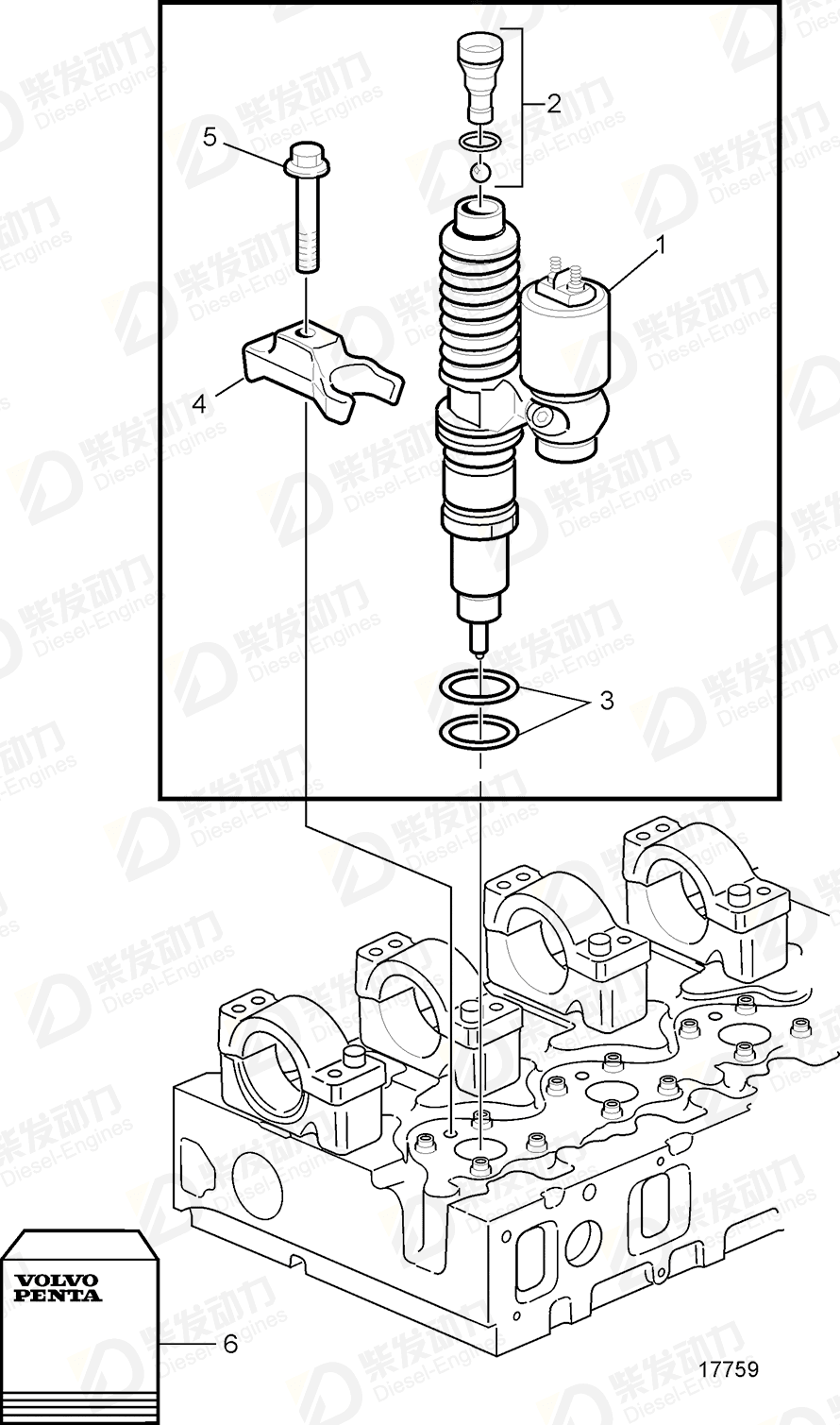 volvo penta Unit injector 3829644 Drawing